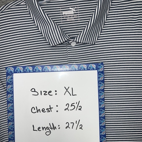Puma Shirt Men's Size XL Gray Striped Short Sleeve Polo Golf Lightweight - Picture 6 of 8